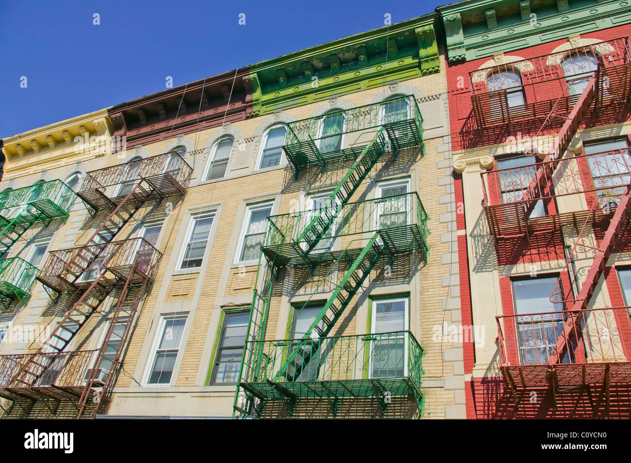 Colorful Row Houses in Brooklyn, New York Stock Photo