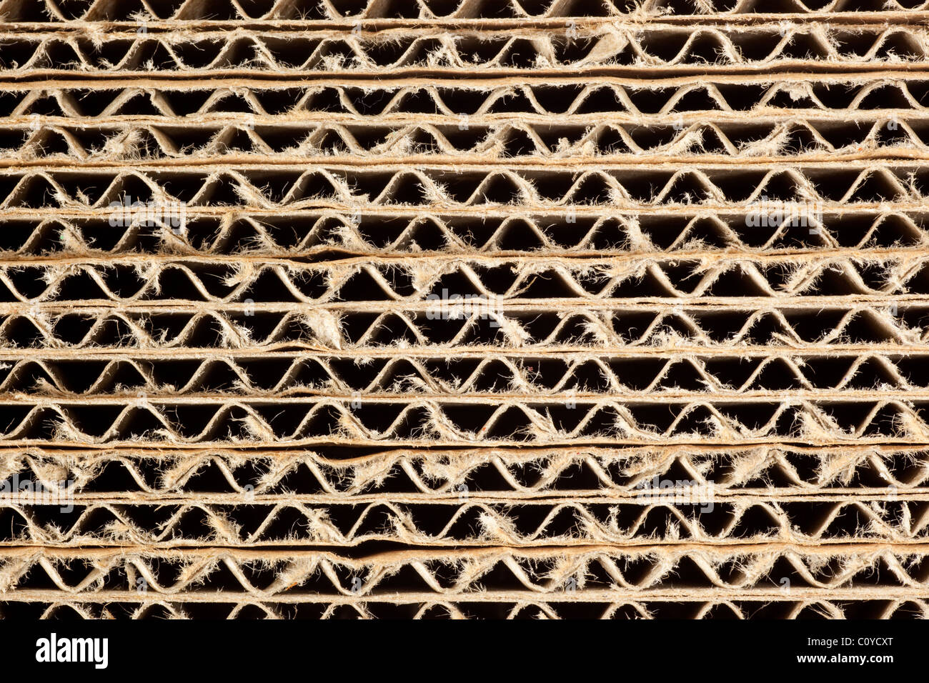Closeup of the texture of a stack of corrugated cardboard Stock Photo