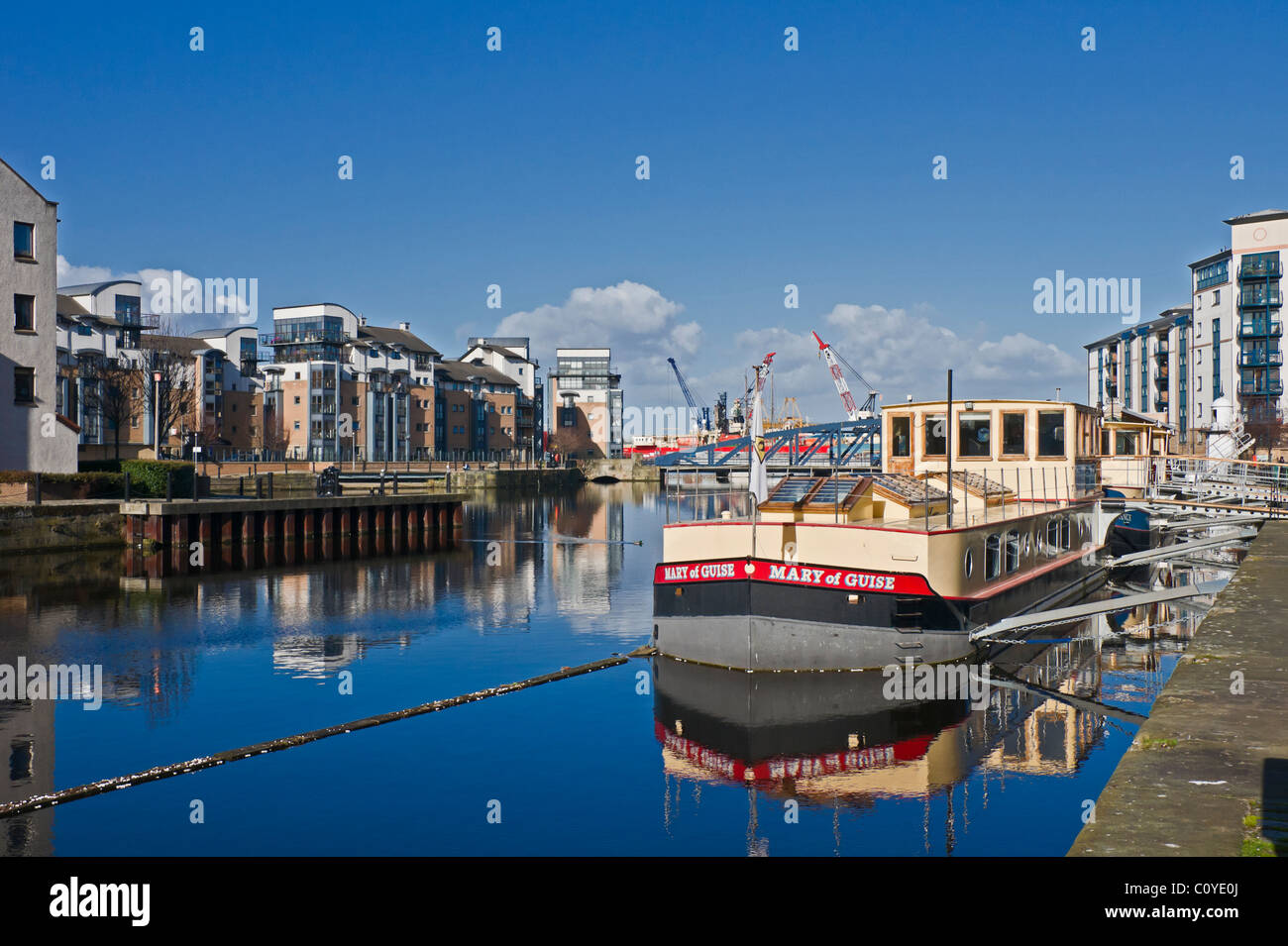 Queen's Dock in Leith Docks Leith Edinburgh Scotland with moored vessel