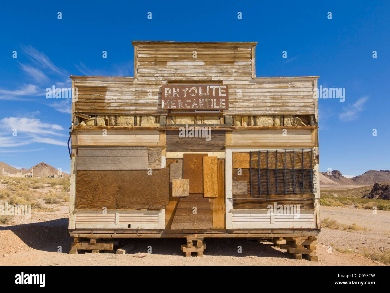 Rhyolite Ghost town old abandoned buildings of a gold mining town in