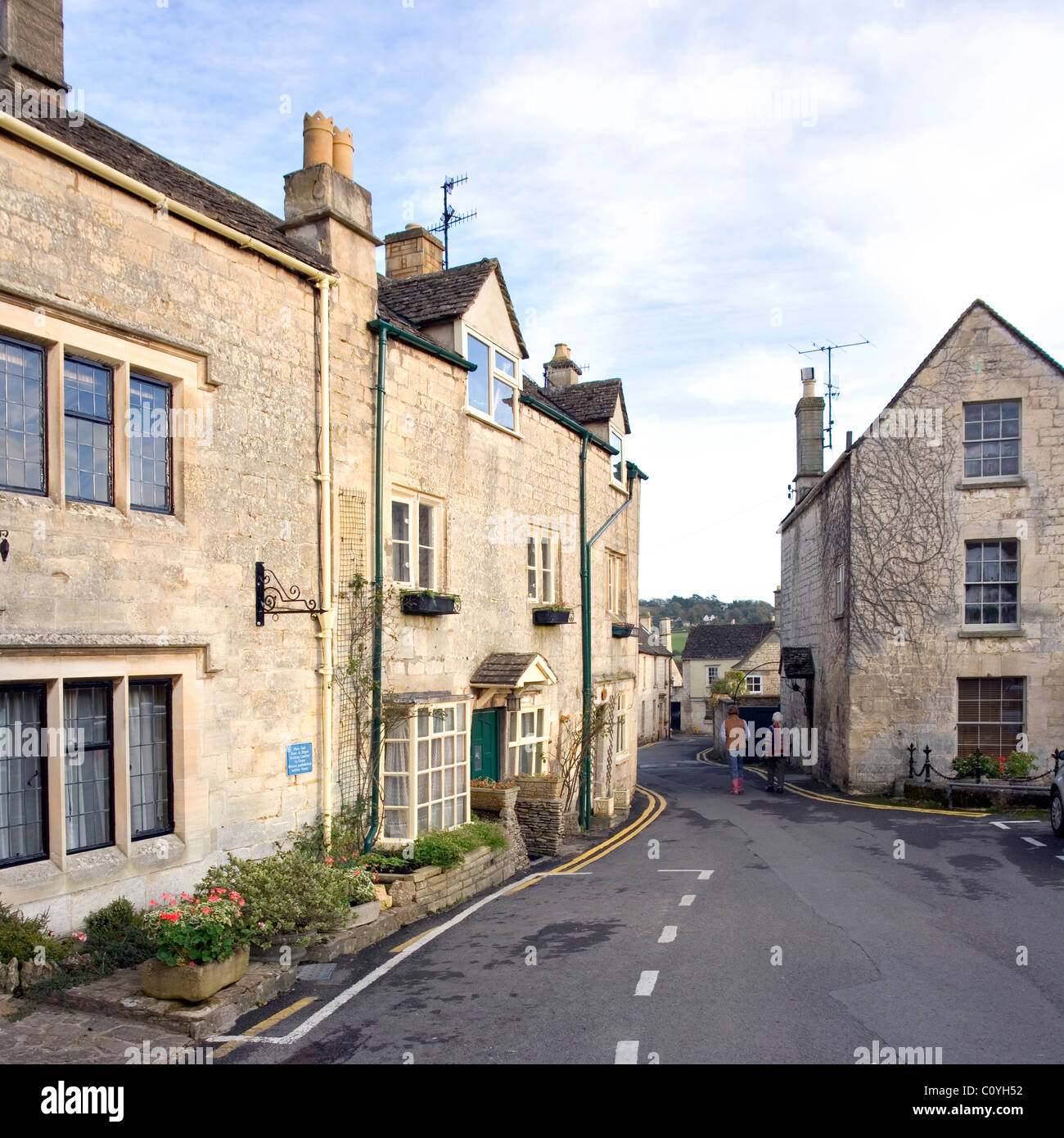Cotswold stone houses in autumn sunshine, Painswick, Cotswolds