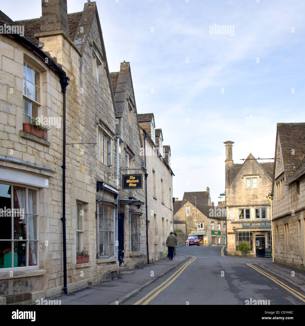 Cotswold stone houses in autumn sunshine, Painswick, Cotswolds