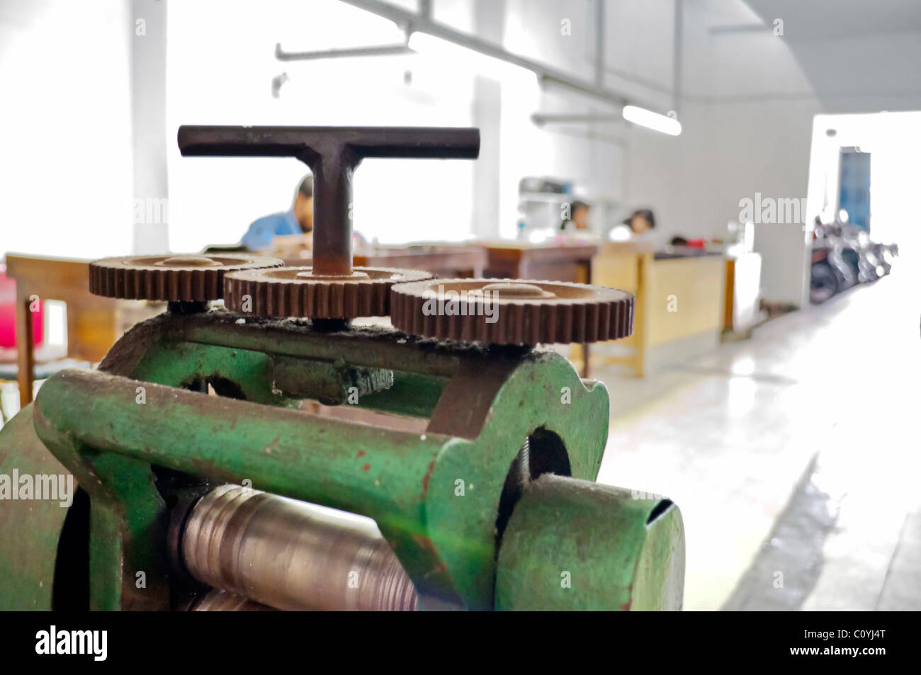 Industrial lathe machine in a workshop industry Stock Photo