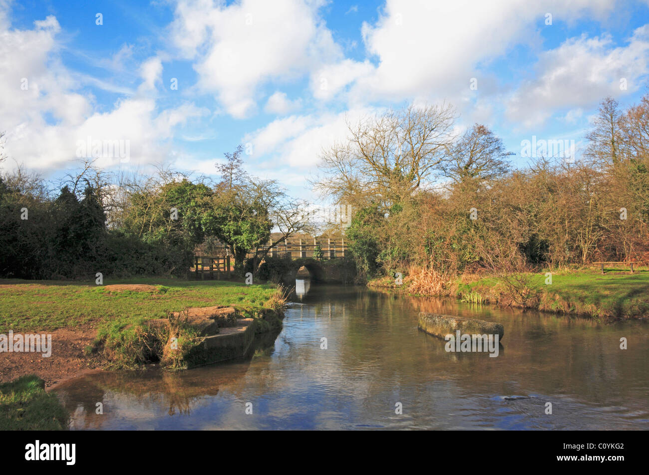 A small bridge over the River Tud at Costessey, Norfolk, England, United Kingdom. Stock Photo