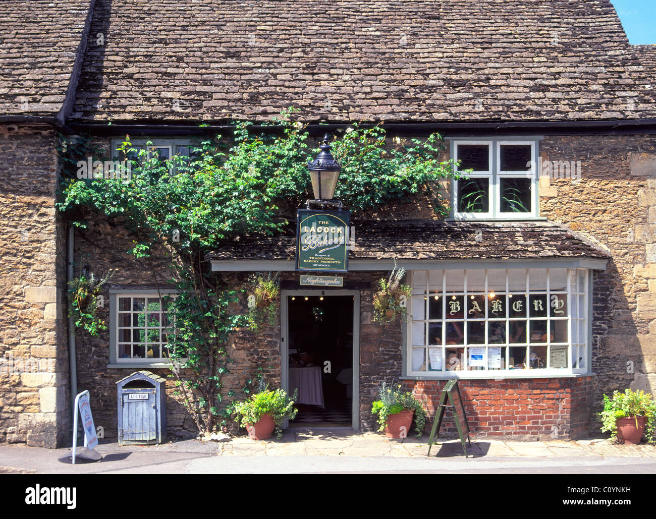 Close up of Lacock old fashioned English village bakery shop business