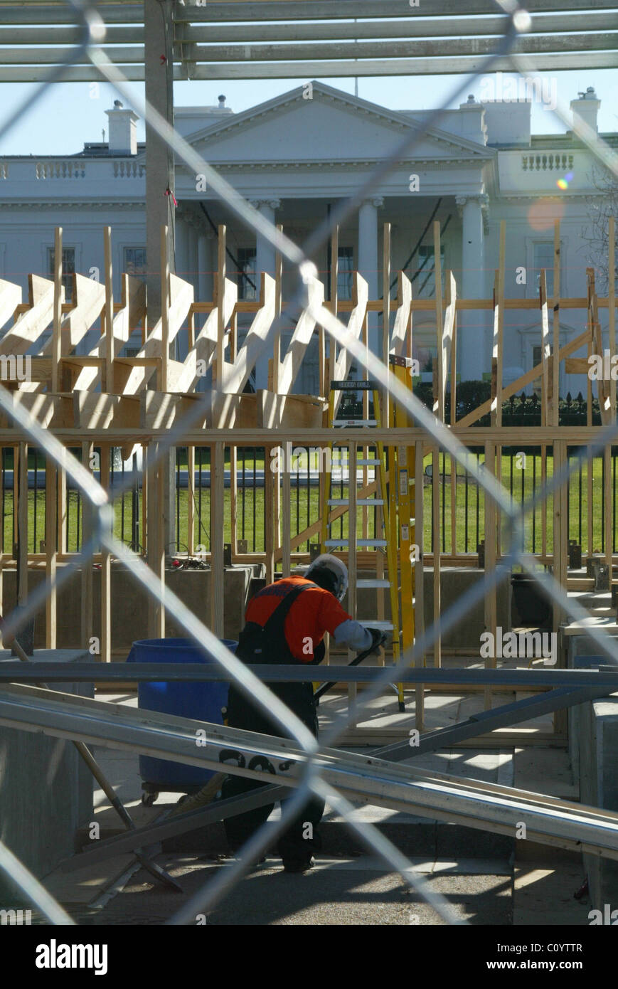 Work continues on the stands ahead of the inauguration of president ...