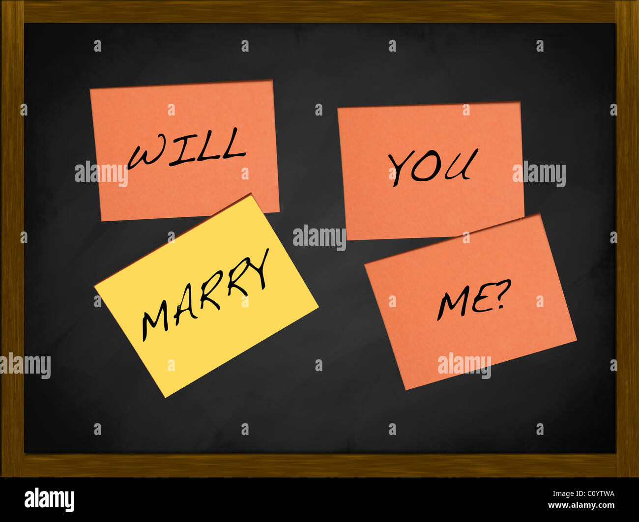 Will You Marry Me Notes On A Blackboard Stock Photo Alamy