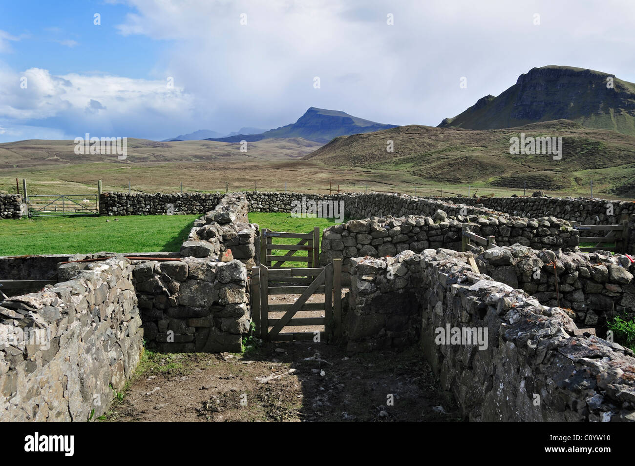 Dry stone sheep pen on the Isle of Skye, Inner Hebrides, Scotland, UK Stock Photo
