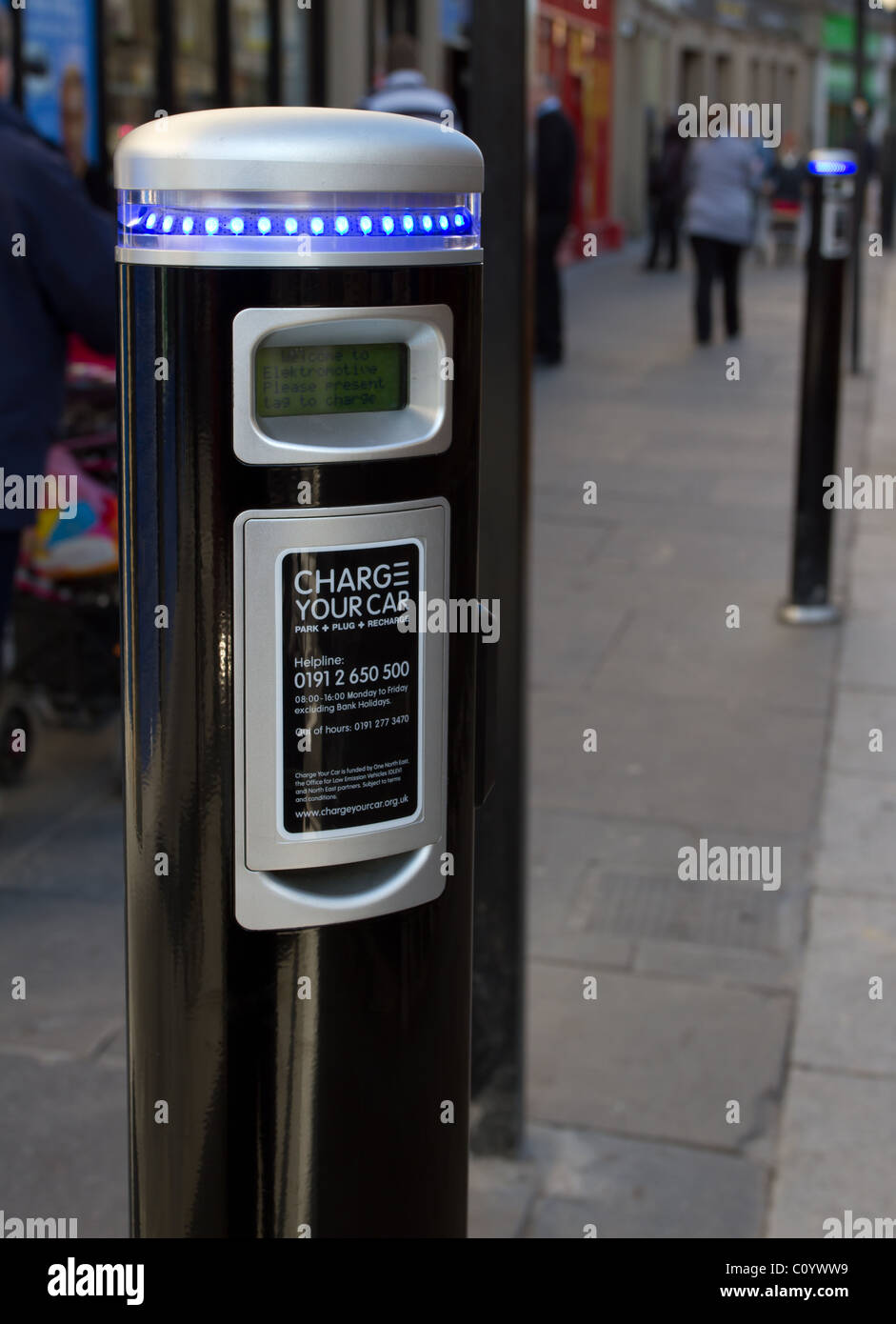 City centre Electric Car Charging Point, Newcastle city centre Stock Photo