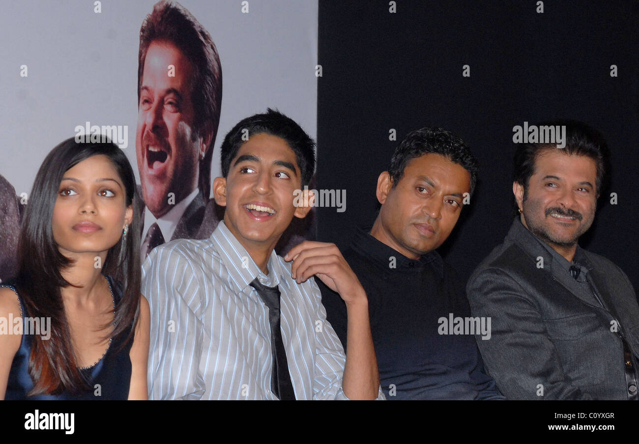Freida Pinto, Dev Patel, Irfan Khan and Anil Kapoor 'Slumdog Millionaire' photocall and press conference New Delhi, India - Stock Photo