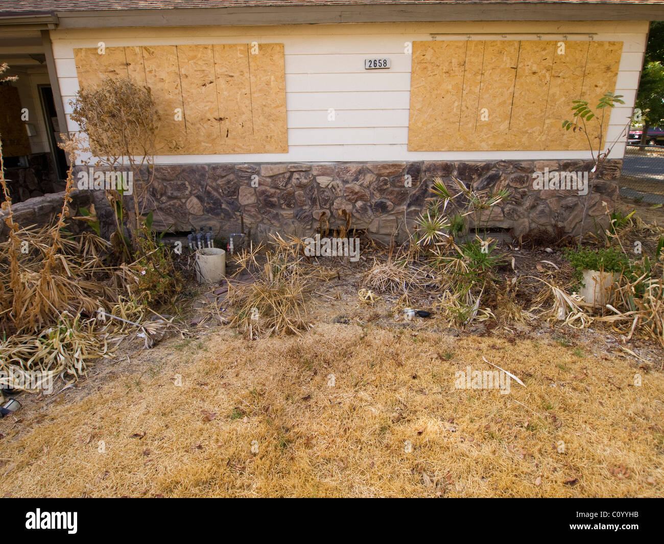 Boarded up foreclosed home in Fresno, California, United States Stock