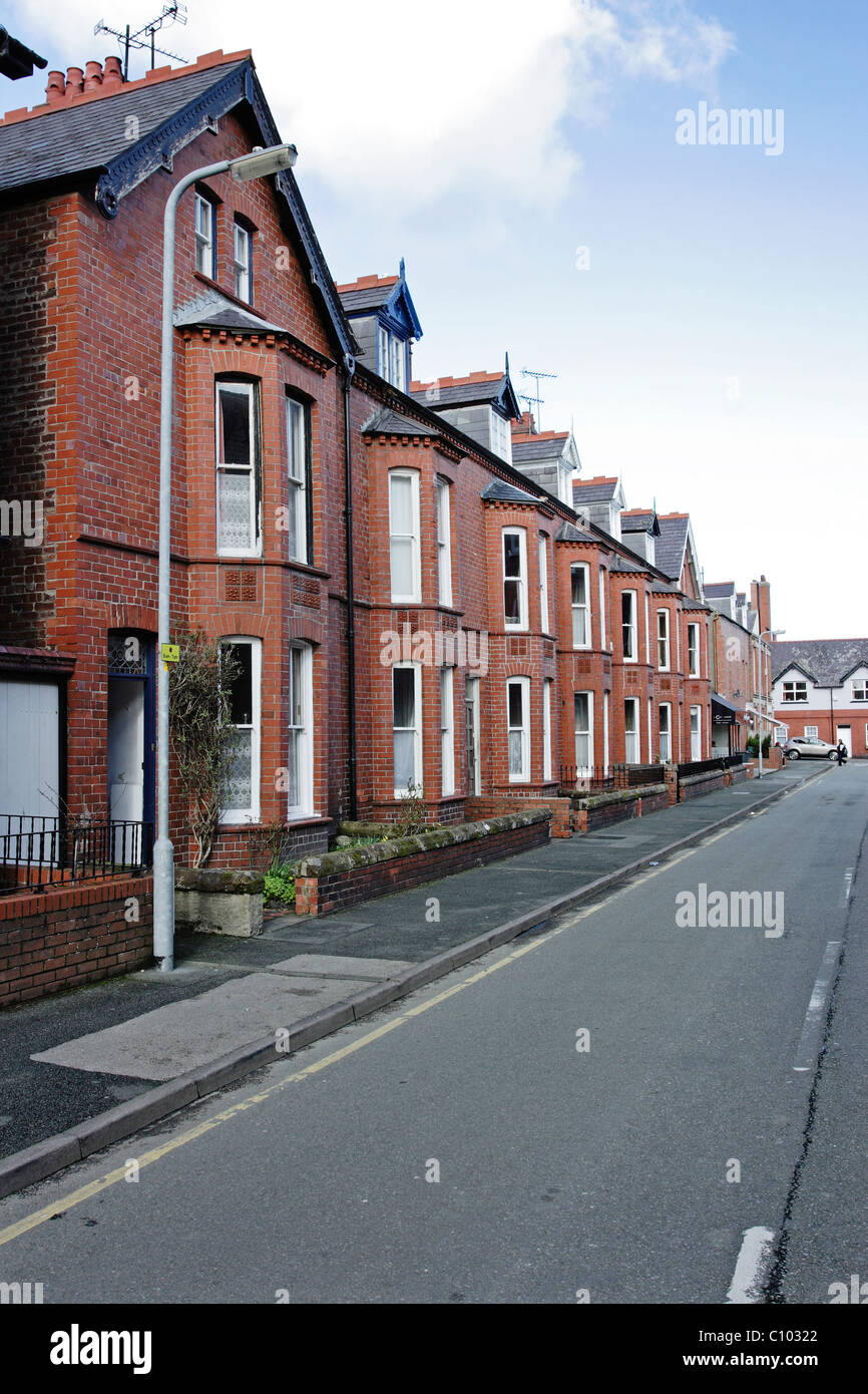 A terrace of Victorian red brick houses in Beaumaris, Isle of Anglesey