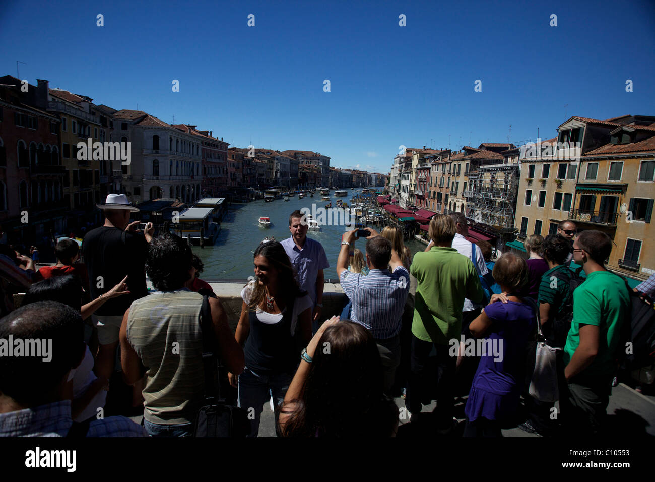 Tourists on the Ponte Rialto Rialto Bridge Venice Italy Stock Photo