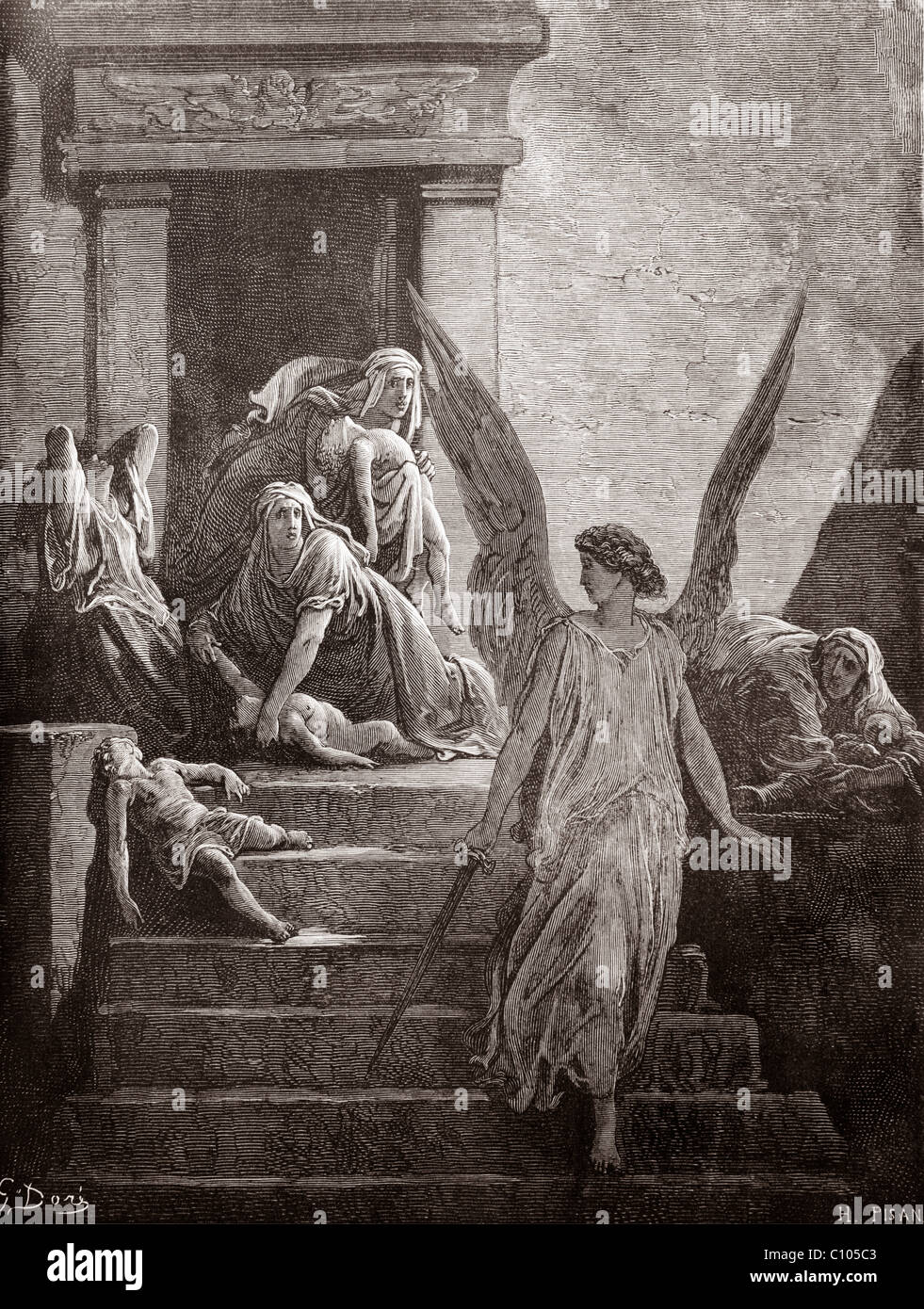 Bible Illustration Of The Firstborn Slain By Gustave Dore Exodus 12:29-30 Stock Photo