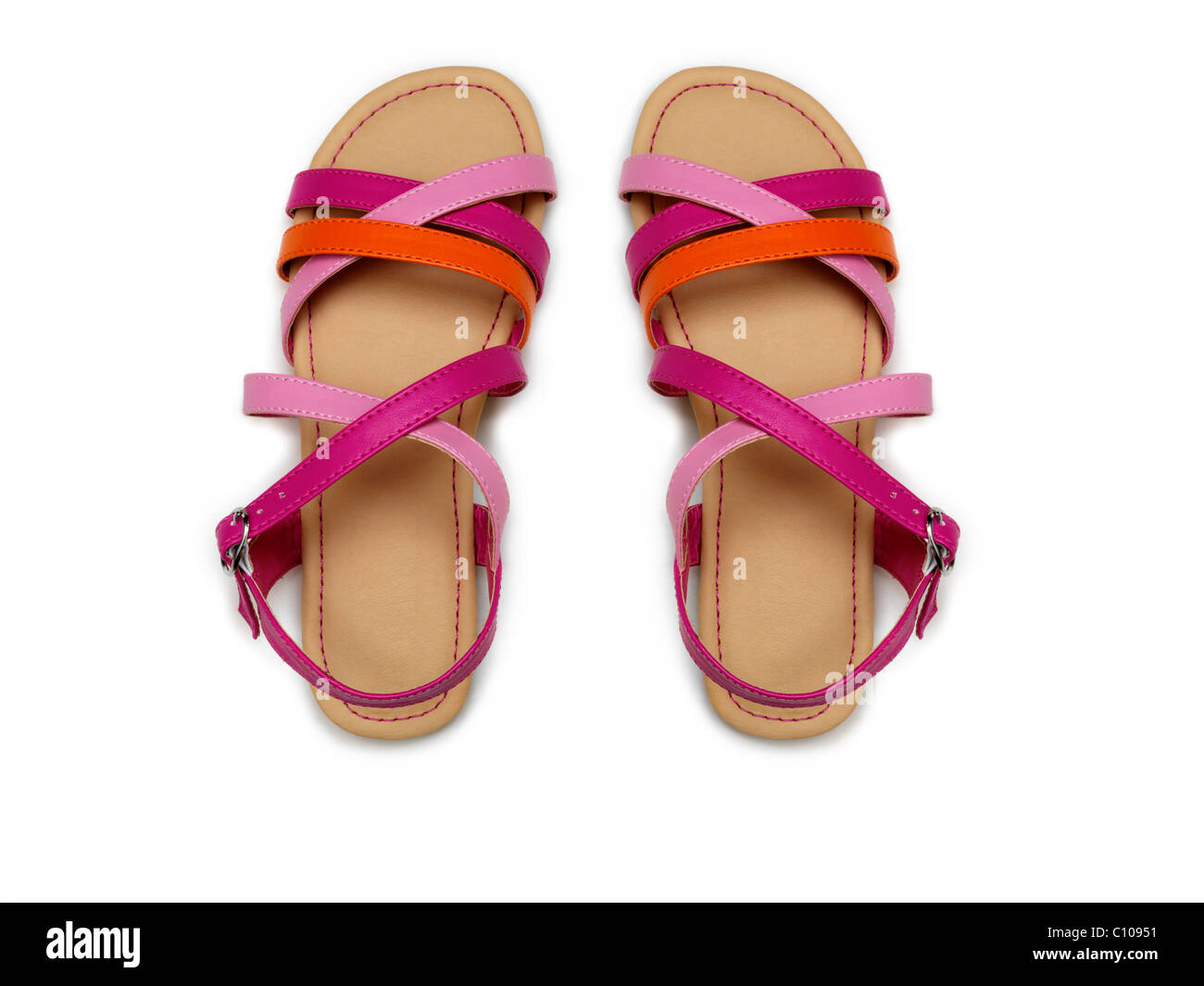 A Pair Of Children's Red And Pink Sandals Stock Photo