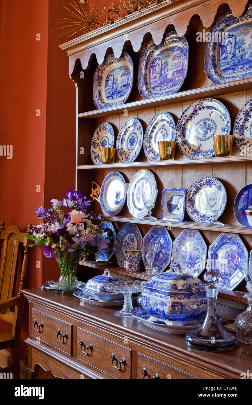 Welsh dresser with blue and white china Stock Photo