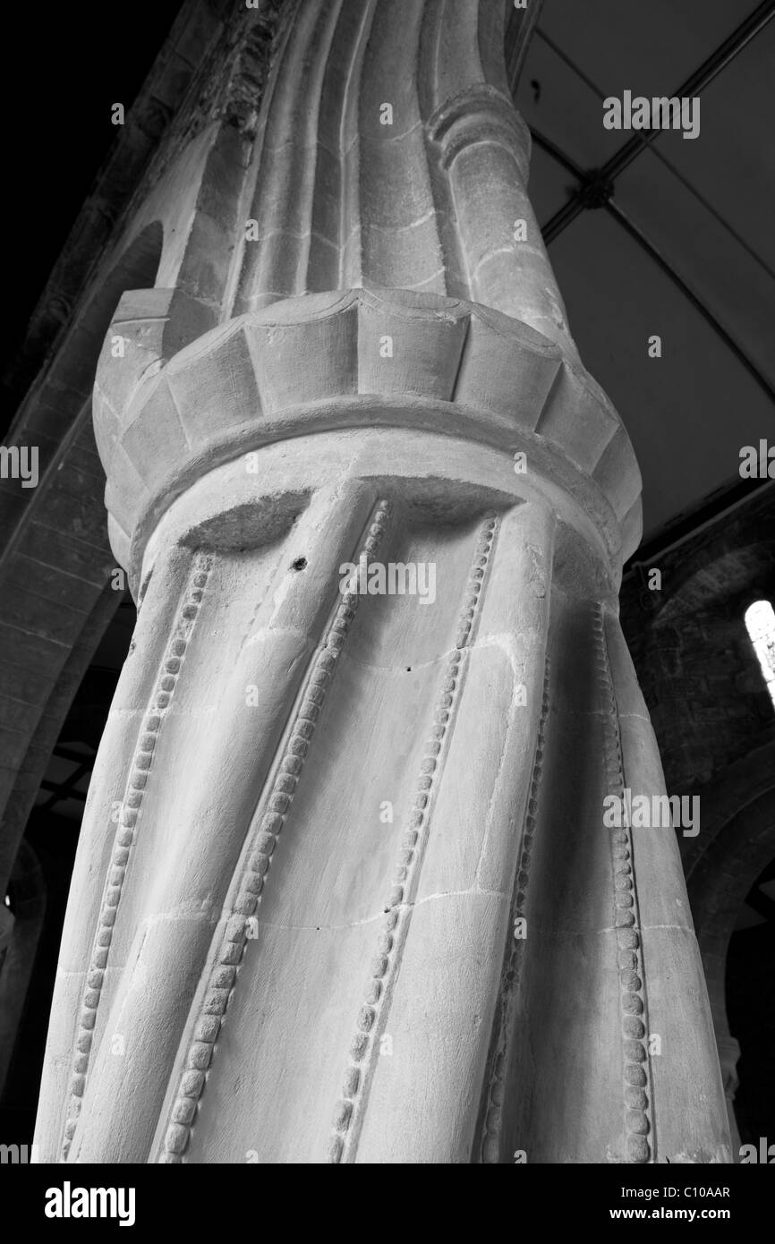 St Michael, Compton Martin, Somerset, Norman church. Spiral fluted 'apprentice's column' Stock Photo