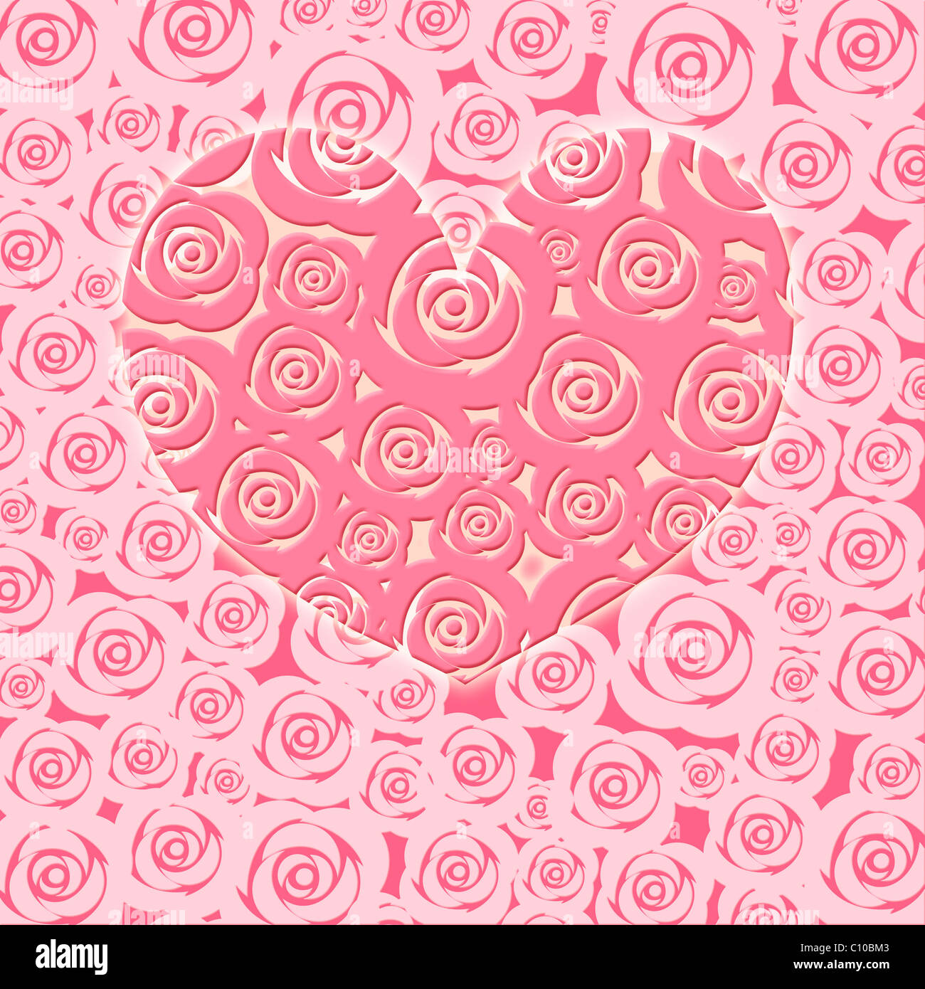 Happy Valentines Day Heart with Pink Roses Illustration Stock Photo - Alamy