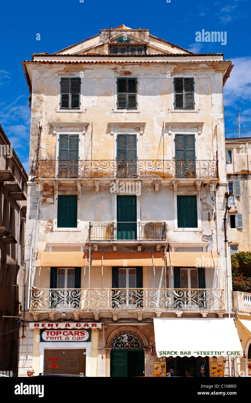 Italian Style apartments of Corfu City, Greek Ionian Islands Stock Photo
