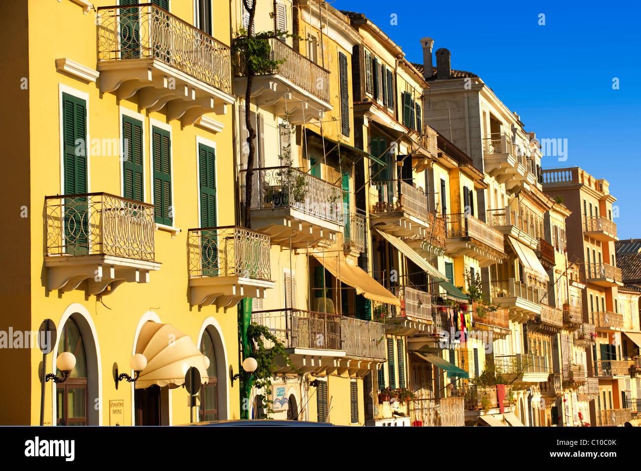 Italian Style apartments of Corfu City, Greek Ionian Islands Stock Photo