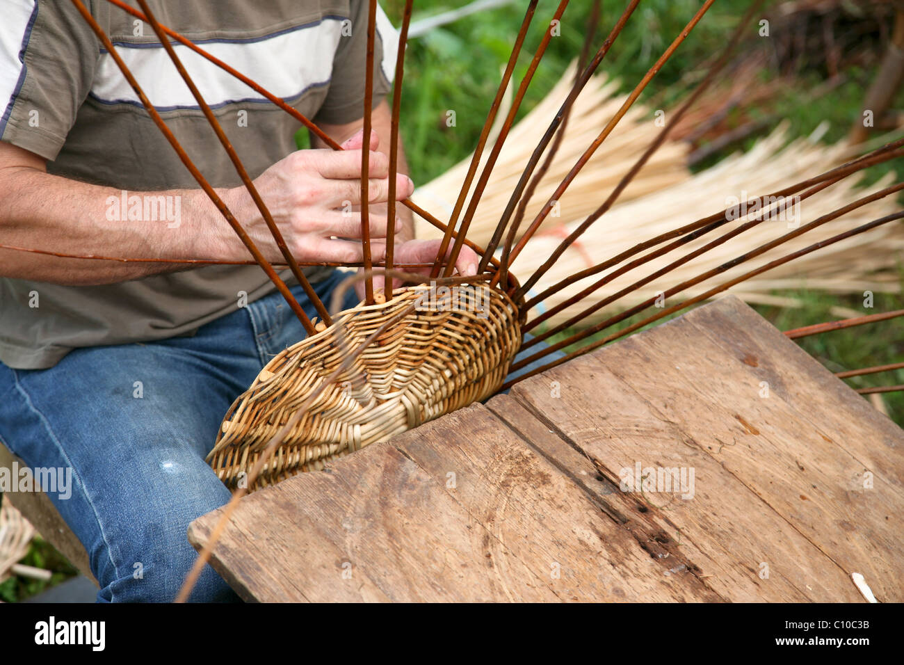 Old basket maker at work Stock Photo Alamy