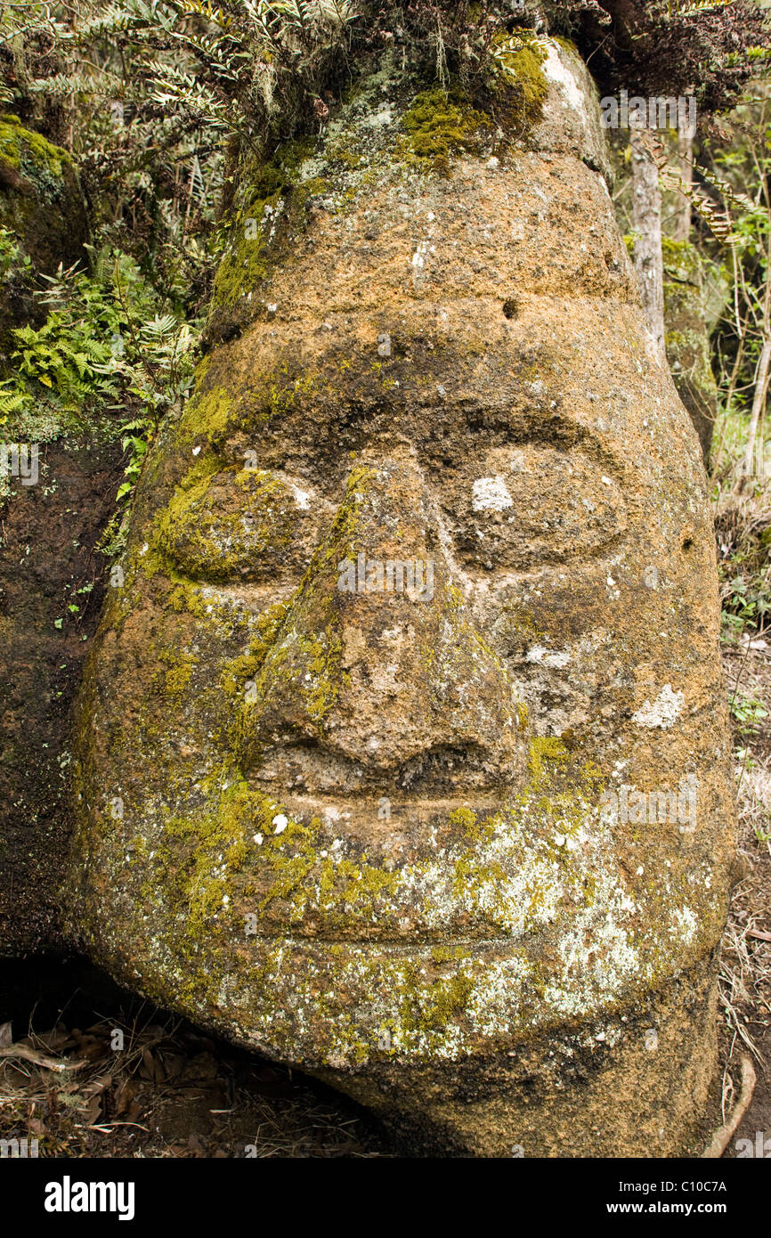 Human Head Rock Carving - Santa Maria (Floreana o Charles) Island - Galapagos Islands, Ecuador Stock Photo
