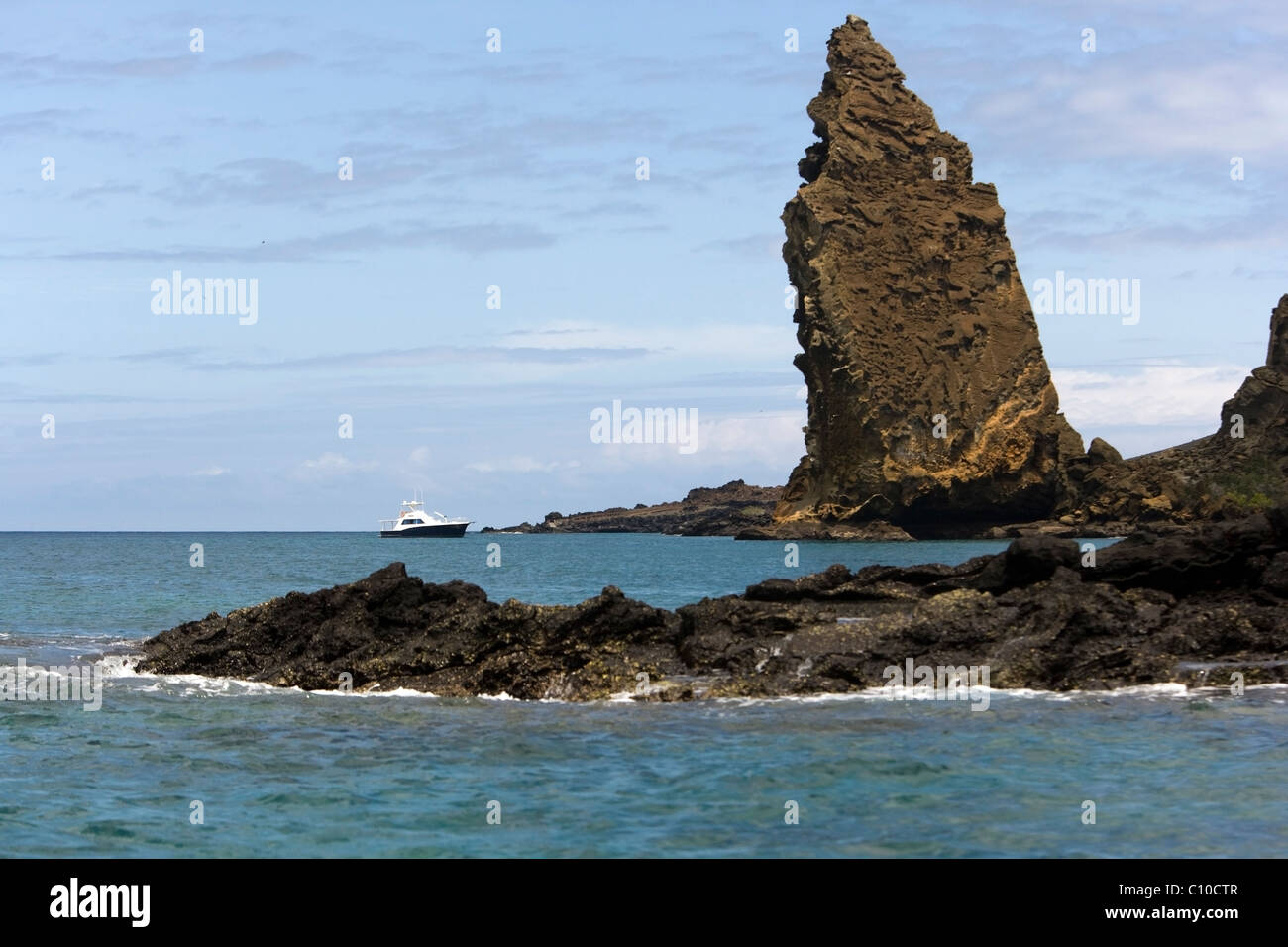 Pinnacle Rock on Bartolome Island - Galapagos Islands, Ecuador Stock Photo