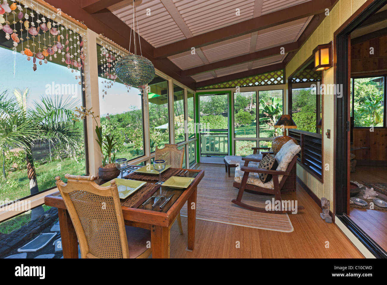 Porch (lanai) of Bed&Breakfast in Hawaii. Stock Photo