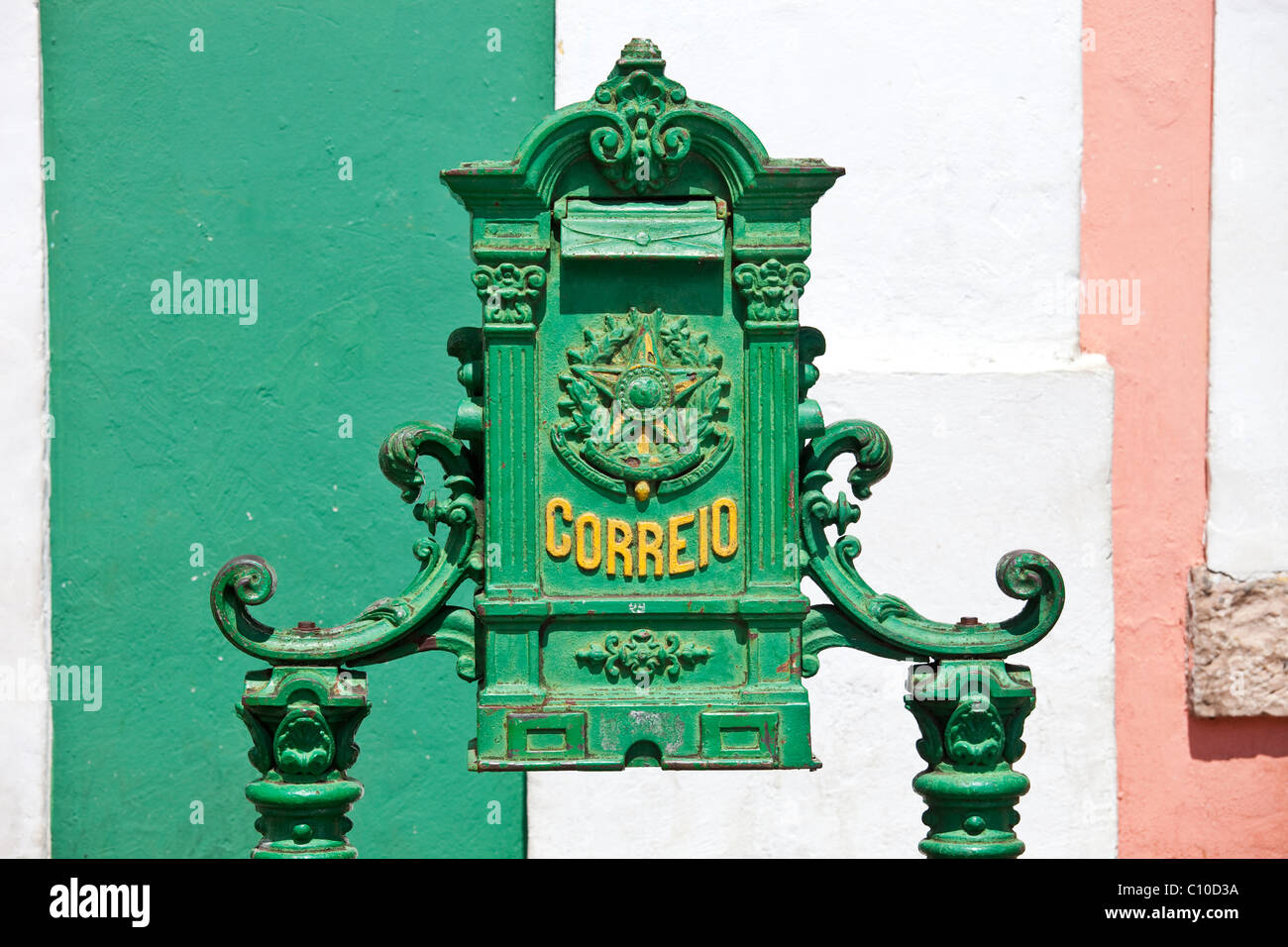 Portuguese mailbox in Pelourinho or old town, Salvador, Brazil Stock Photo