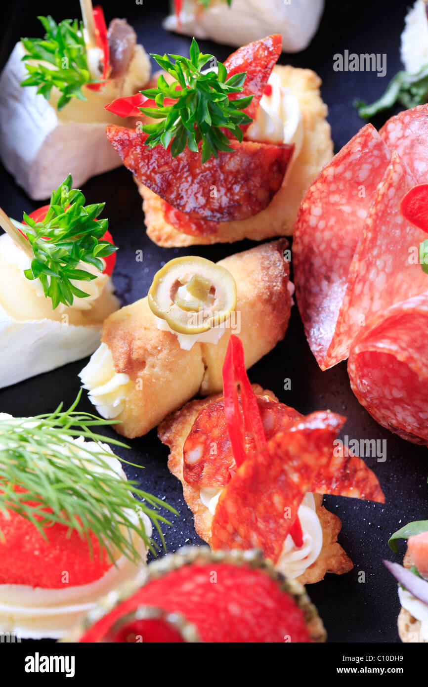 Variety of hors d'oeuvres - detail view Stock Photo
