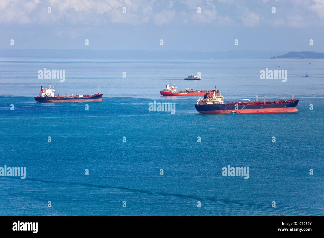 Tankerships in Baia de Todos os Santos or Bay of all Saints, Salvador, Brazil Stock Photo