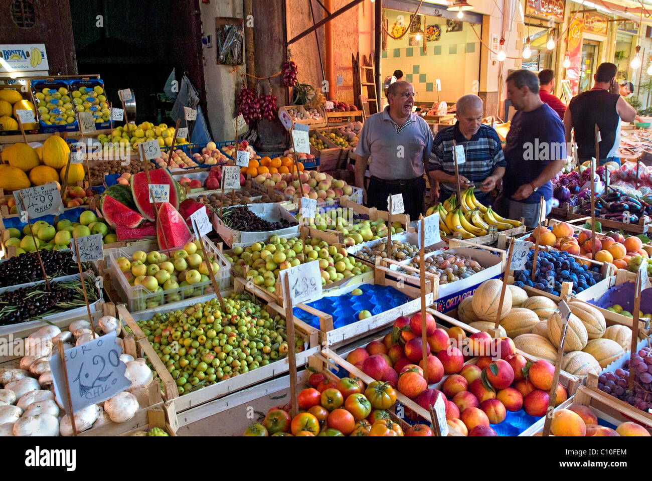 Fruit and vegetable stall in market, Palermo, Sicily, Italy Stock Photo