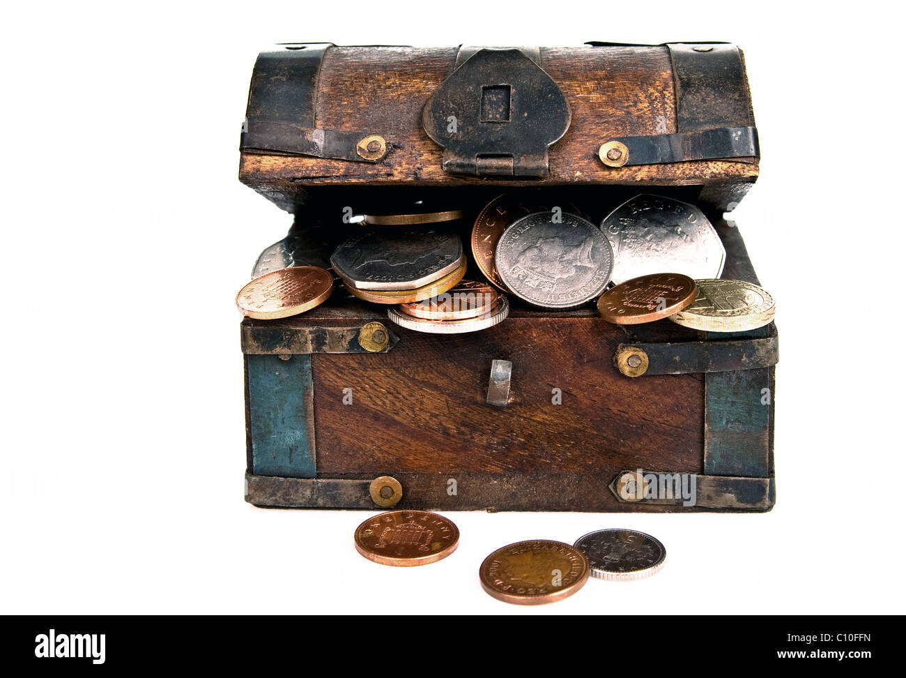 Wooden chest with personal savings Stock Photo