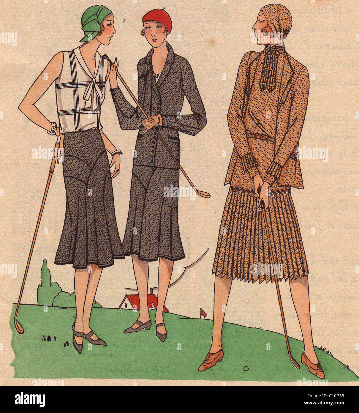 Fashionable women playing golf in the jazz age. Stock Photo