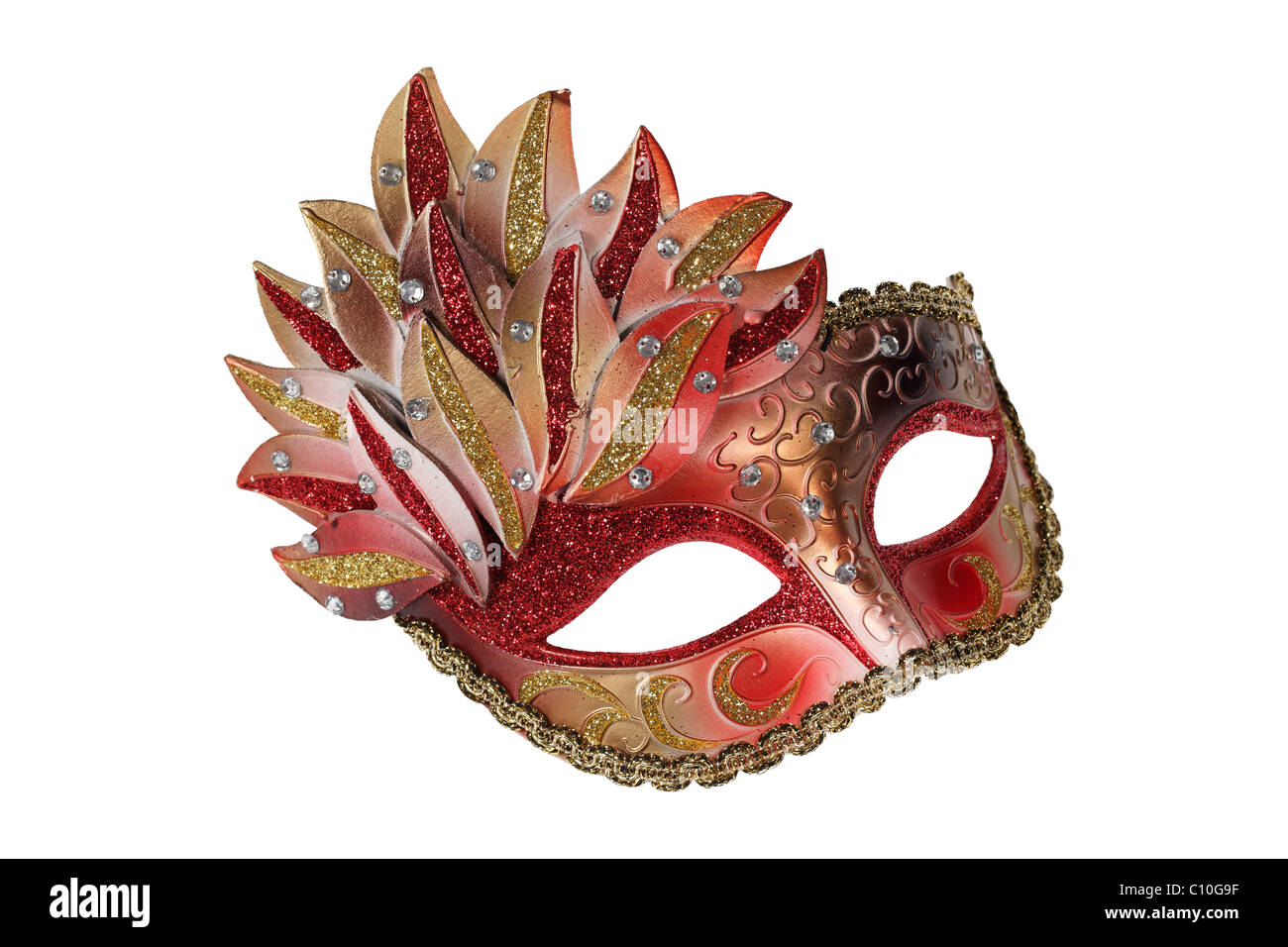 Red-gold Venetian mask isolated on white Stock Photo