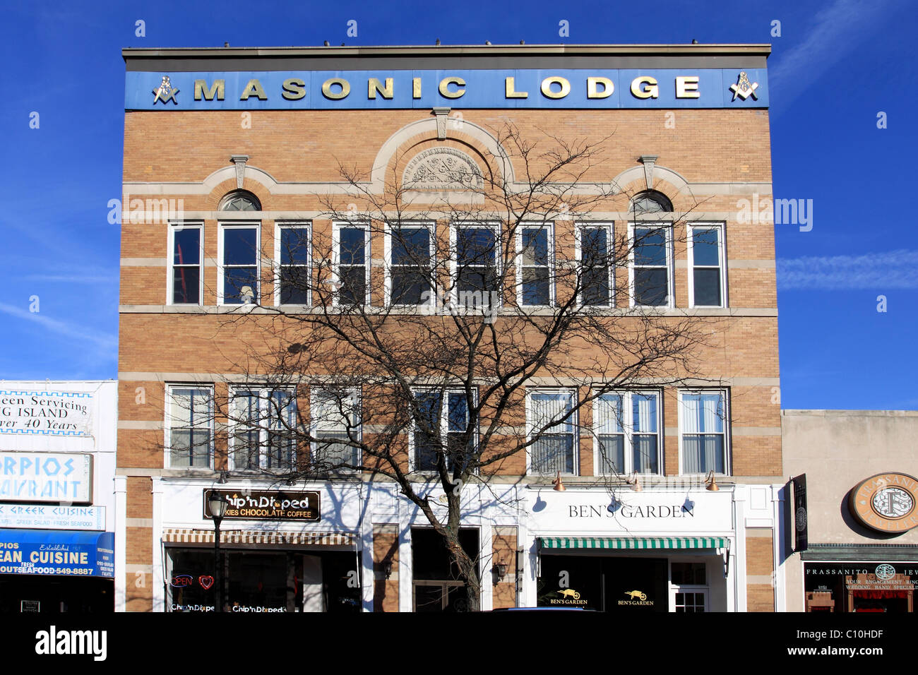Masonic Lodge, Route 110, Huntington, Long Island NY Stock Photo