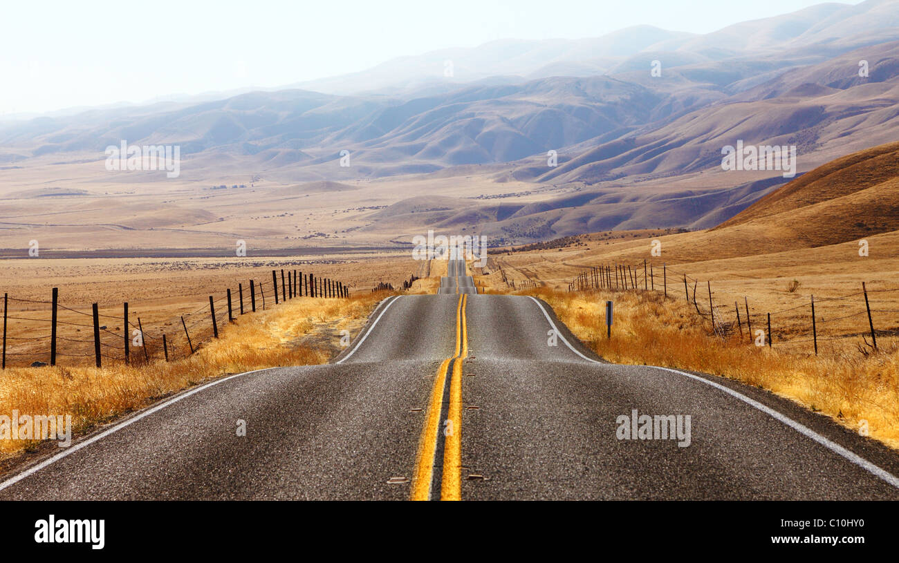 Magnificent road and fencings on roadsides Stock Photo