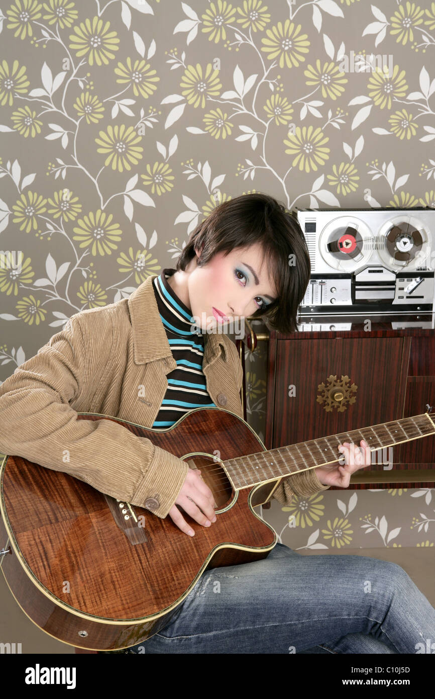 retro woman musician guitar player vintage wallpaper Stock Photo - Alamy