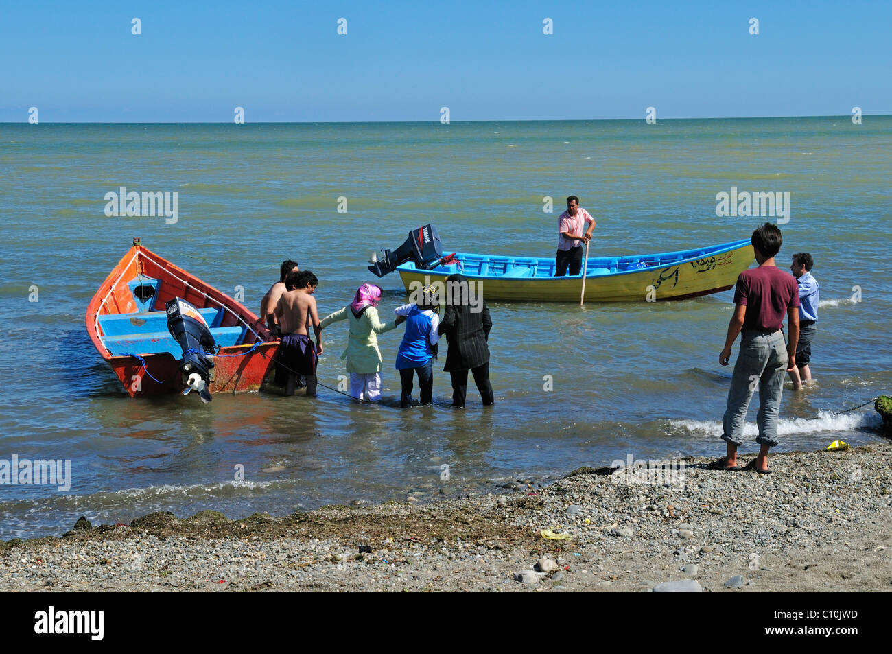 Iranian people on the beach of Ramsar, Caspian Sea, Mazandaran, Iran, Asia Stock Photo