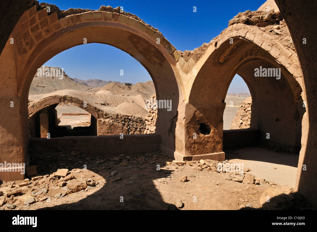 Ceremonial buildings at the Tower of Silence, Zoroastrian burial ground, Zoroastrianism, Mazdaism, Yazd, Persia, Iran, Asia Stock Photo