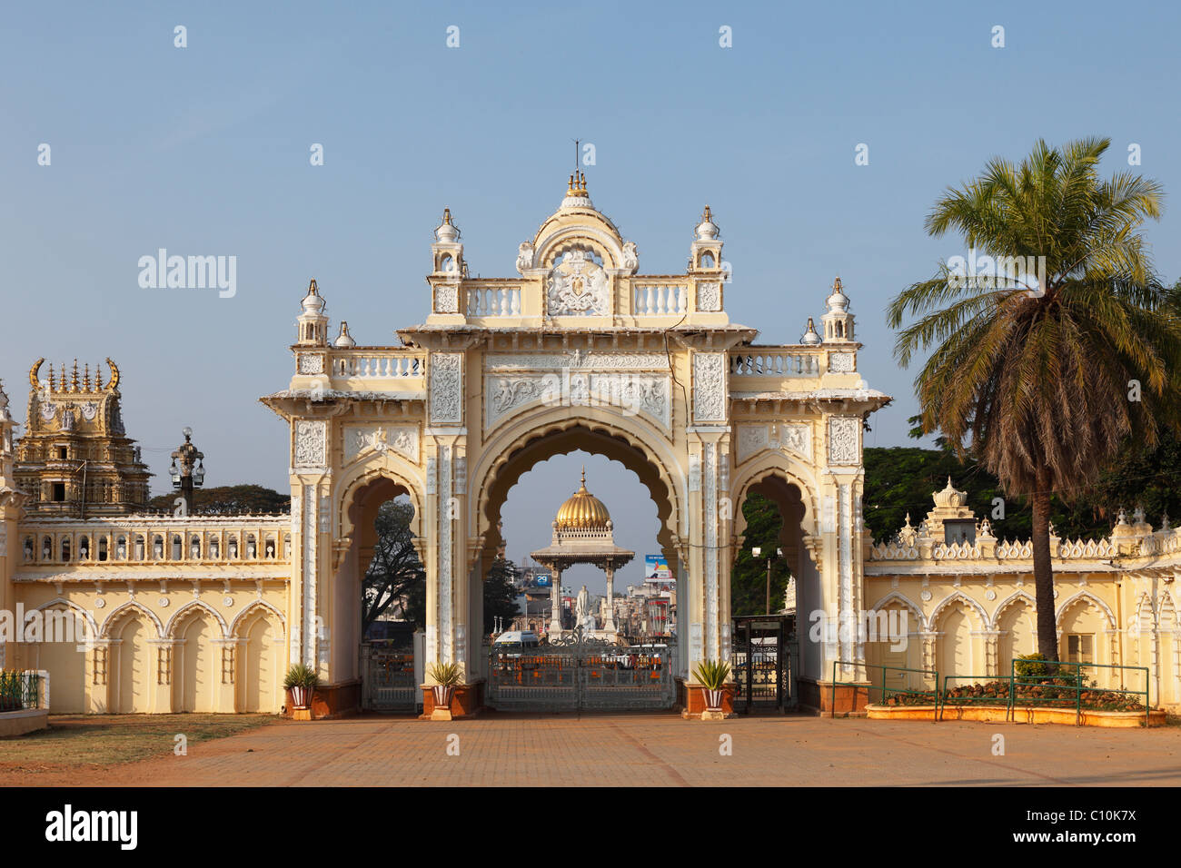 North Gate of the Maharaja's Palace Mysore Palace, Chamaraja Circle, Mysore, Karnataka, South India, India, South Asia, Asia Stock Photo