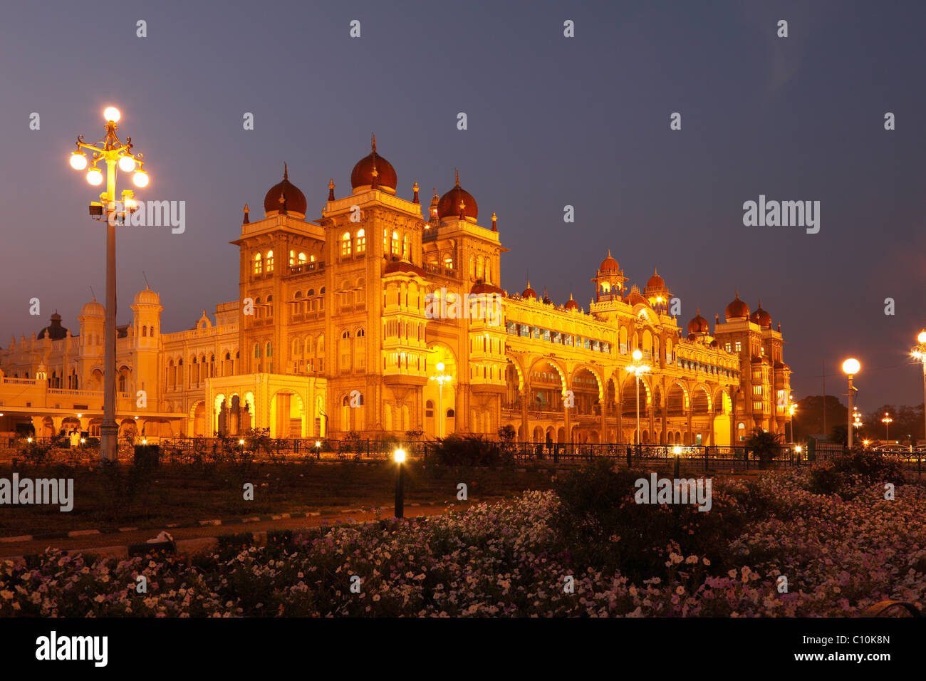 Maharaja Palace, Mysore Palace, illumination at night, Mysore, Karnataka, South India, India, South Asia, Asia Stock Photo