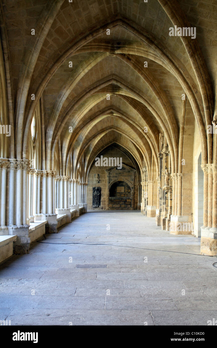The hallway of a cloister of St-Mary's Cathedral in the French town of Bayonne Stock Photo