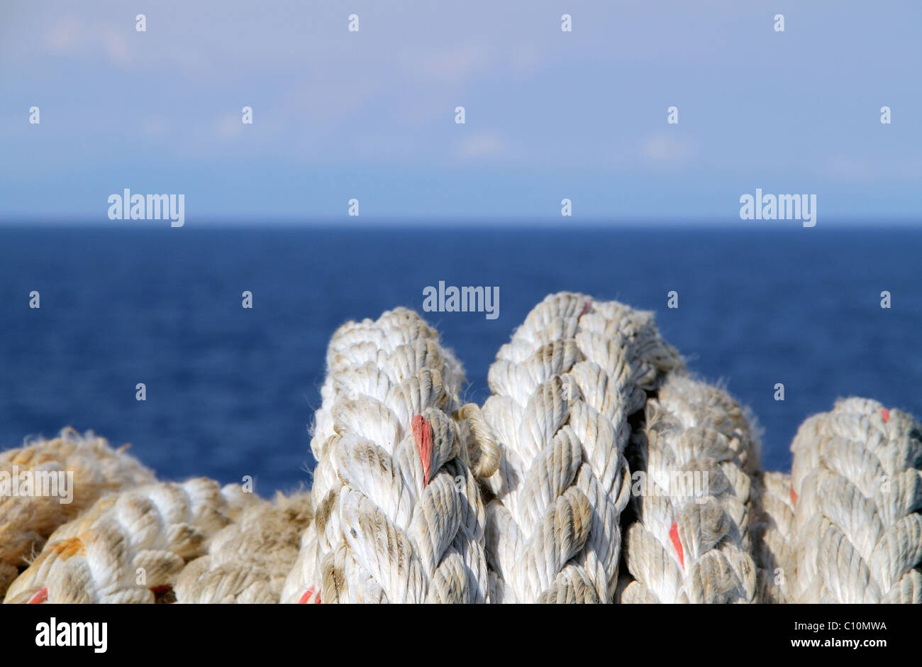 Rope on the edge of a ship Stock Photo