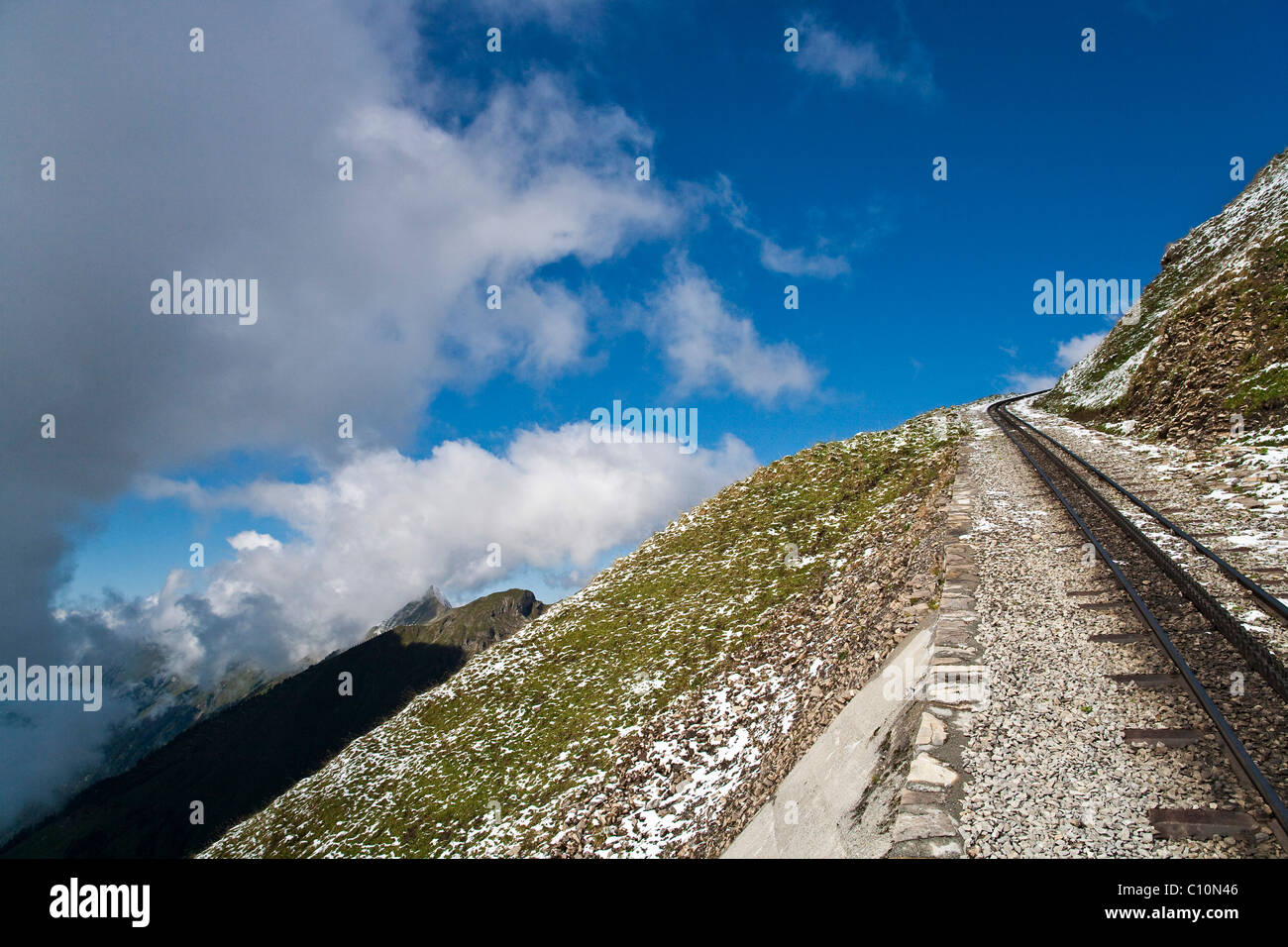 Track of the Brienz-Rothorn-Bahn rack railway on Mt. Brienzer Rothorn, Bernese Oberland, Switzerland, Europe Stock Photo