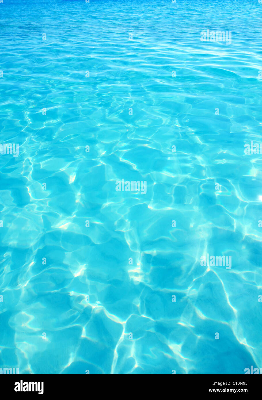 Caribbean turquoise water beach reflection aqua perspective background Stock Photo