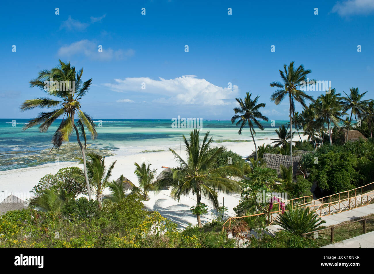 Beach resort Sailboat and lagoon south coast of Zanzibar Stock Photo