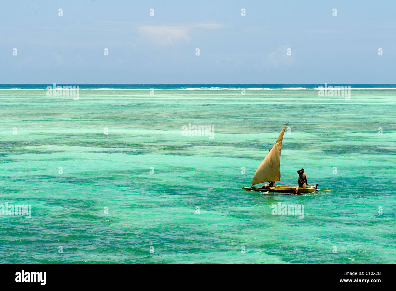 Sailboat in a lagoon south coast of Zanzibar Stock Photo