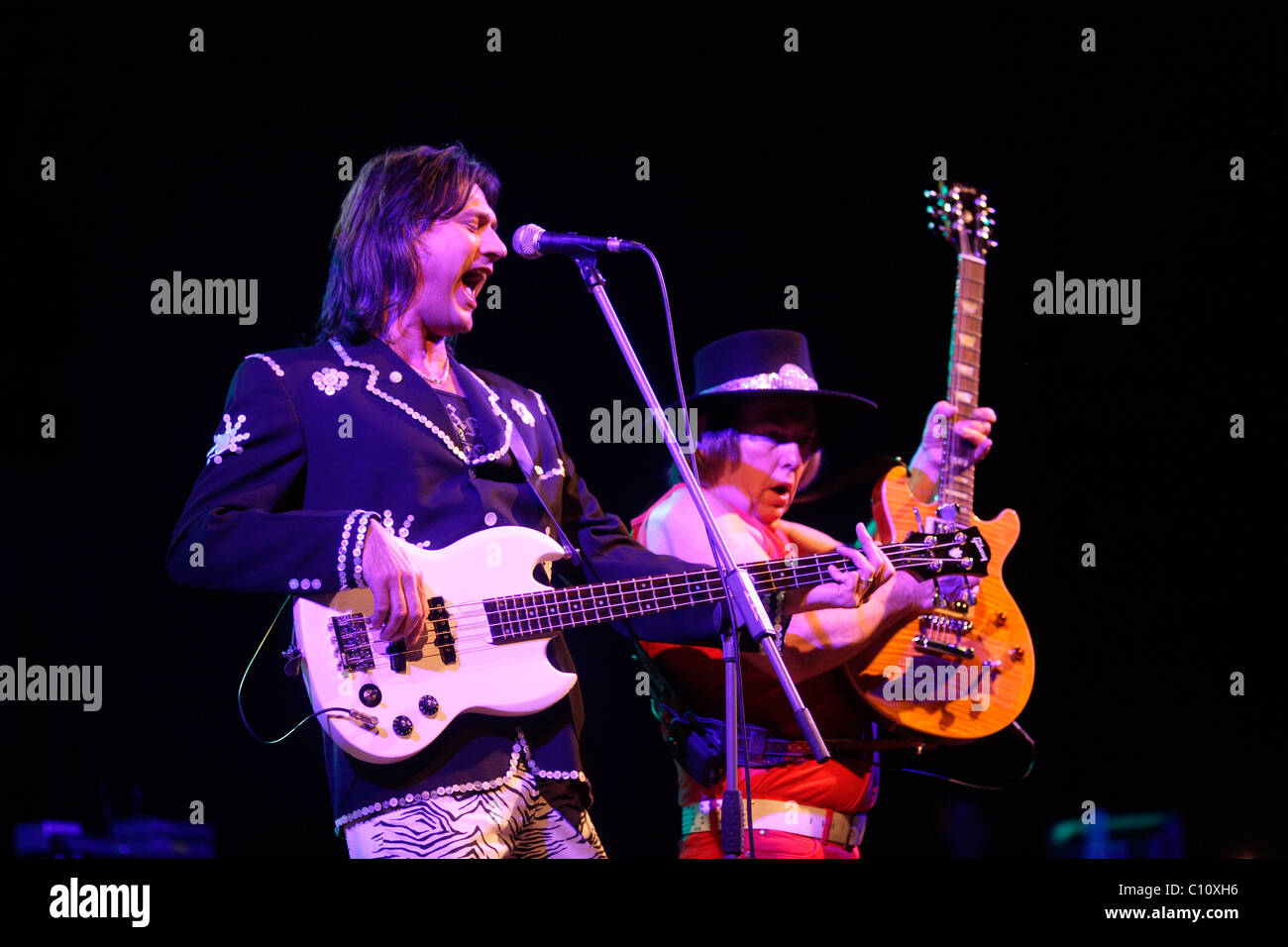 The British glamrock band Slade, with John Berry, bass, left, and Dave Hill, guitar, right, dat the Classic Rock Night at the Stock Photo