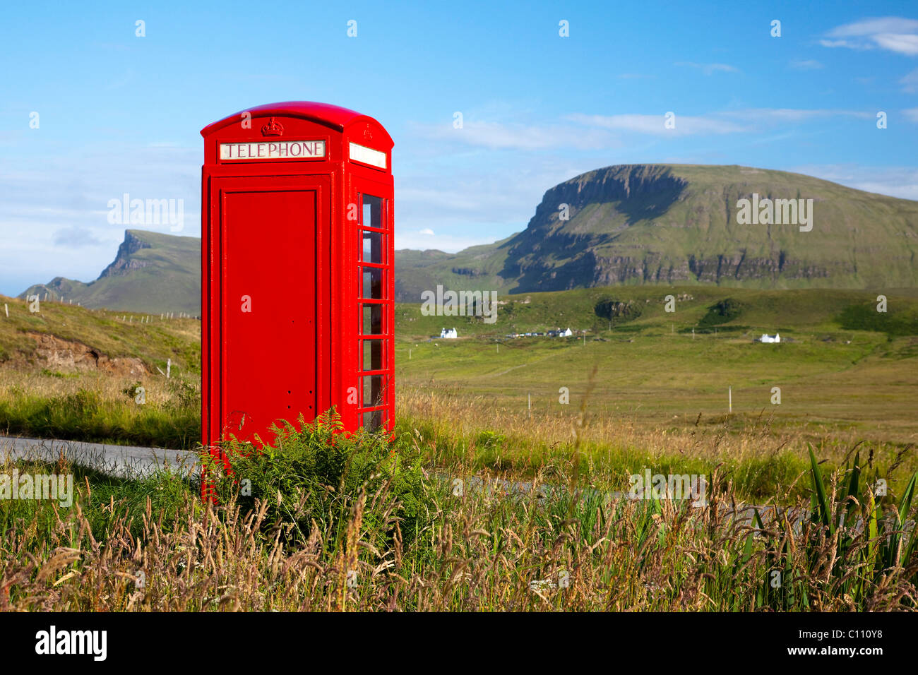 Lonely phone booth on the Isle of Skye, Highland Council, Scotland, United Kingdom, Europe Stock Photo
